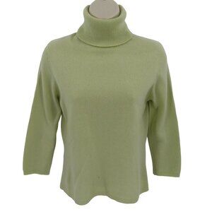 Ann Taylor Womens Small Cashmere Light Green Yellow Turtleneck Knit Sweater Top